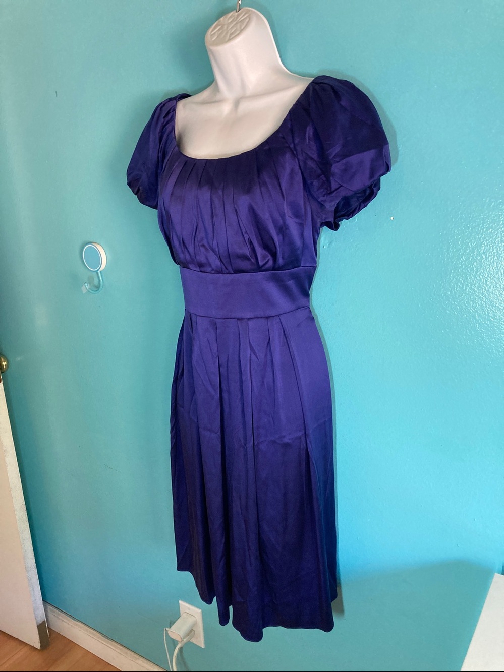 Suzi Chin Maggy Boutique 95% Silk Royal Blue Coquette Midi Dress Size S